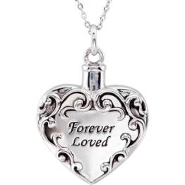 Heart Shaped Sterling Silver Pendant for Cremation Ashes, Engraved Forever Loved