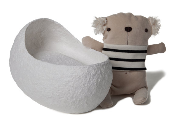 Baby's Cradle Biodegradable Urn in White with Teddy