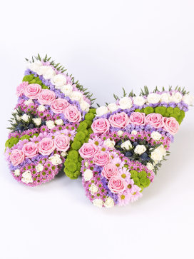 Funeral Bouquet in the Shape of a Butterfly with Pink Roses