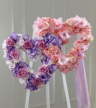 Pink and Purple Heart Funeral Flowers