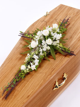 Country Style Cross Casket Flowers with White Orchids and Roses
