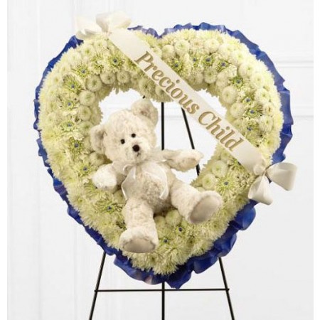 Heart Wreath with Teddy Cream and Blue