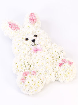 Rabbit Floral Arrangement in White with Pink accents