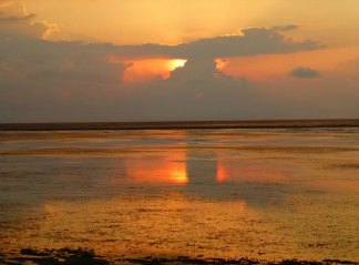 An uplifting sunrise over the water.  A moment of happiness after tragedy.