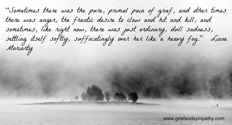 Grief quote about anger on photo of fog by Martin Barák on Unsplash