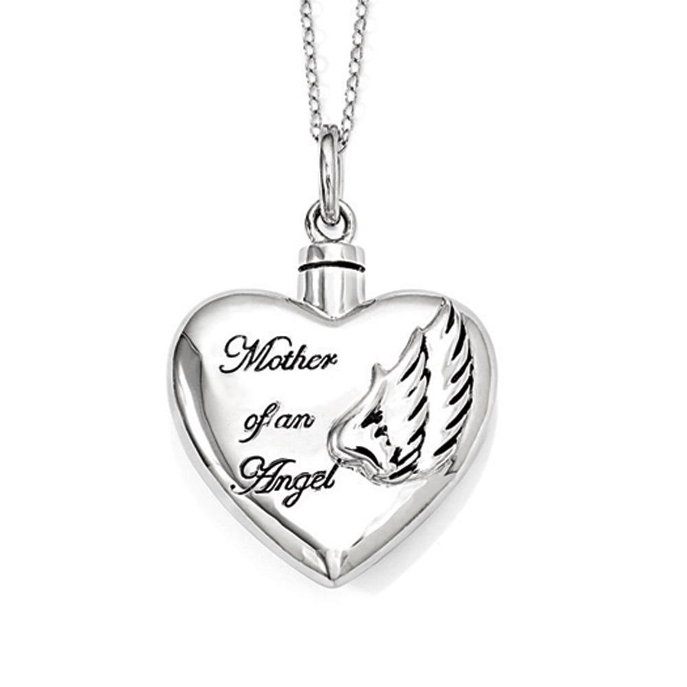 Sterling Silver Heart Shaped Mother of an Angel Ash Holder Necklace