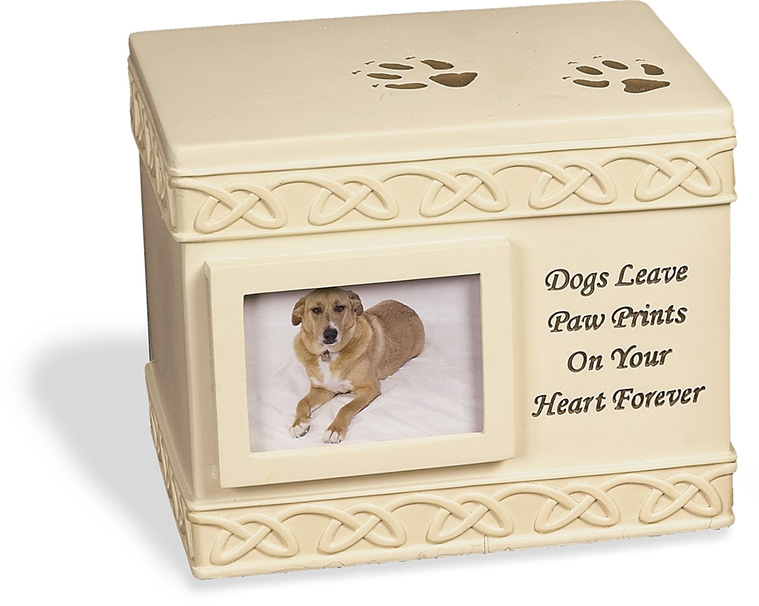 Pet Cremation Urn with quote - Dogs Leave Pawprints on your heart forever