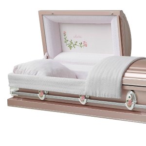 Funeral casket with roses