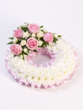 Pink and White Wreath of Flowers for a Baby Funeral