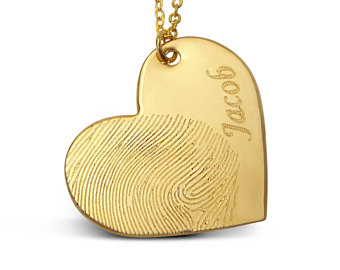 Thumbprint memorial pendant, gold heart with engraved name