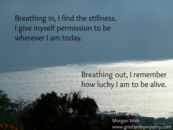 Breathing in, I find the stillness - quote by Morgan Webb