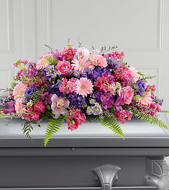 Pink Casket Spray with Daisies, Carnations, Orchids, Roses, Stock, Alstroemeria from Flowers Fast