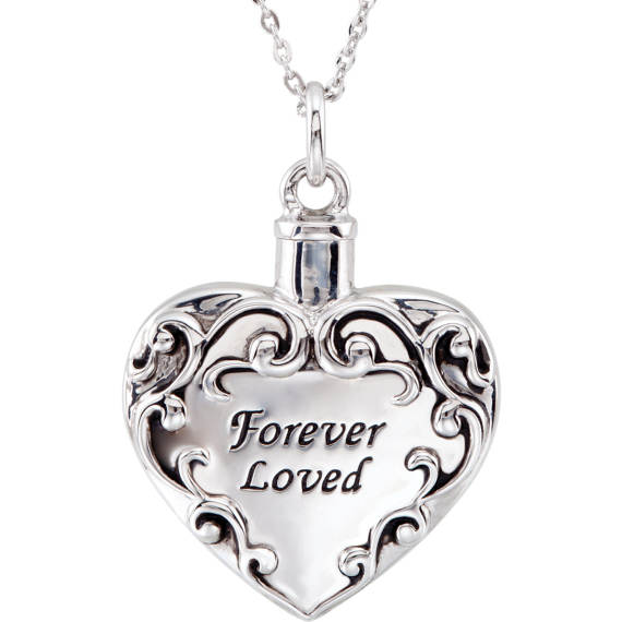 Heart Shaped Sterling Silver Pendant for Cremation Ashes, Engraved Forever Loved