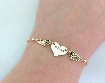 Gold Miscarriage Bracelet - with angel wings