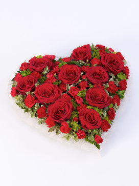 Heart Shaped Wreath with Red Roses and Carnations