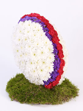 Rugby Ball made of Flowers in White, purple and red