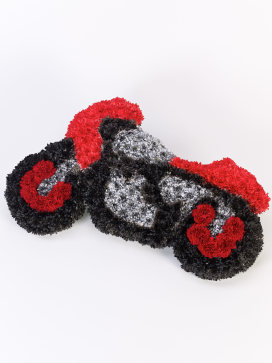 Motorbike Funeral Flowers in Red, Black and Grey