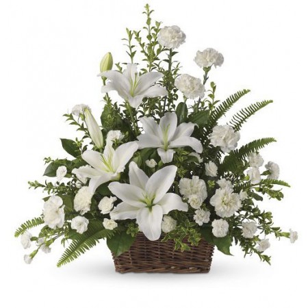 White Lilies Basket Funeral Flowers