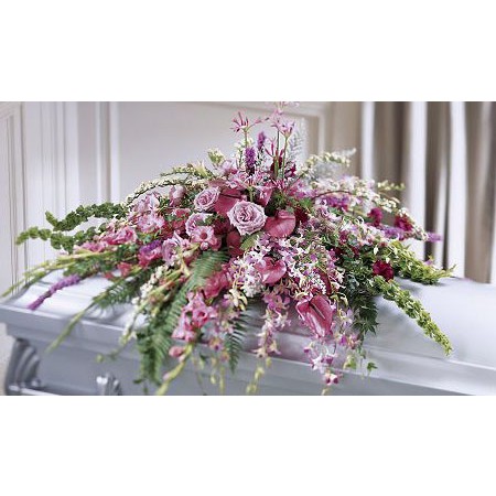 pink casket spray of flowers