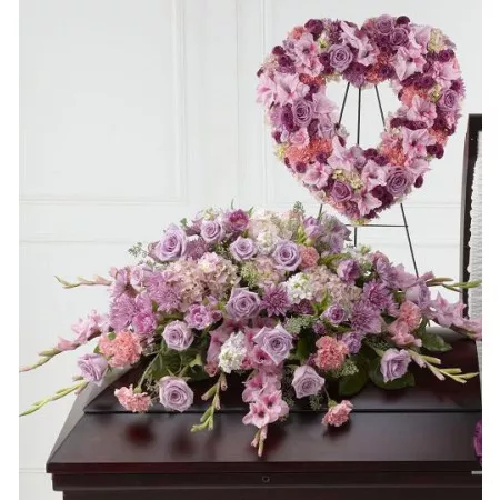 Pink funeral flowers with heart Pink funeral flowers with heart