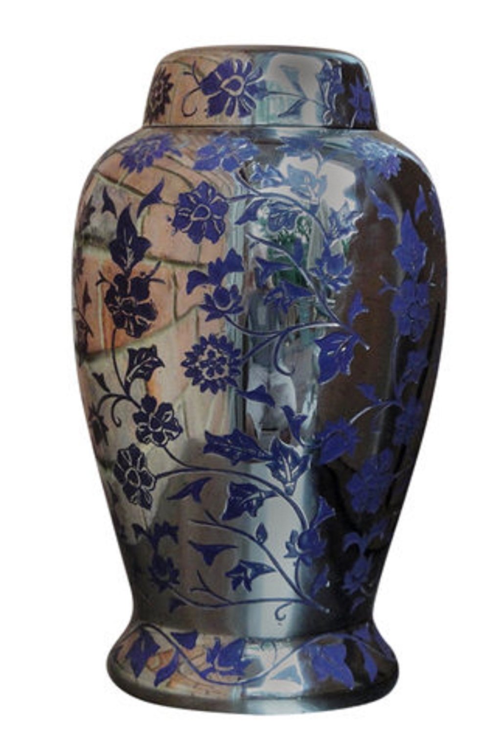 Cremation Urn for Ashes Ceramic Blue Flowers