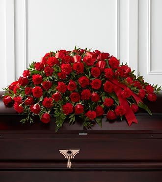 Red Roses Casket Flowers for a Man's Coffin