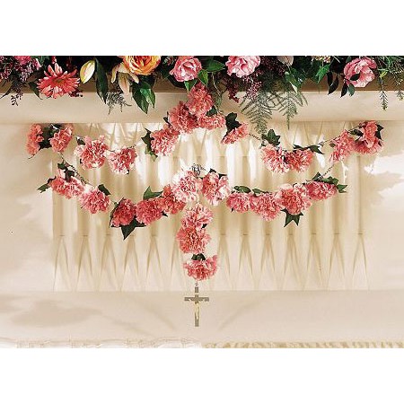 Rosary Bead Flowers with Cross - Pink Carnations in a Garland.