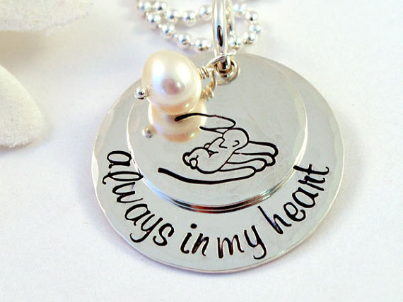 Always in my heart, child memorial pendant in silver