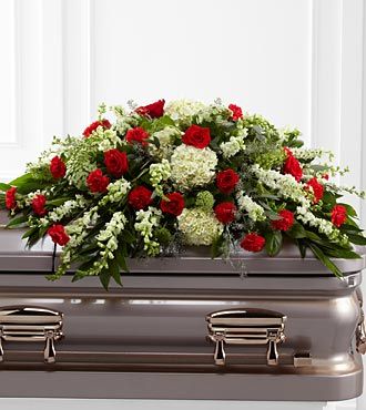 Funeral Casket Flowers Red and White