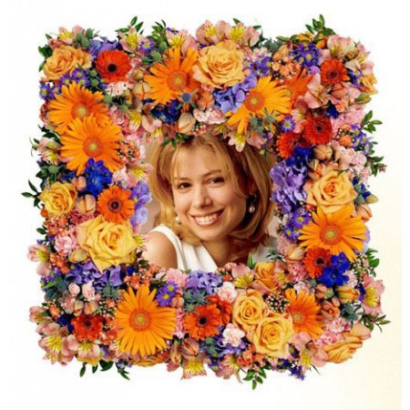 Colourful Square Photo Wreath in Yellows and Oranges