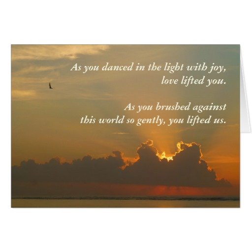 Sympathy Card - As you danced quote with orange coloured sunrise