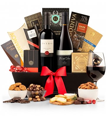 Wine and chocolates basket for sympathy gift