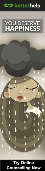 Girl Under a Rain Cloud with Text You Deserve Happiness. Try Online Counselling Now