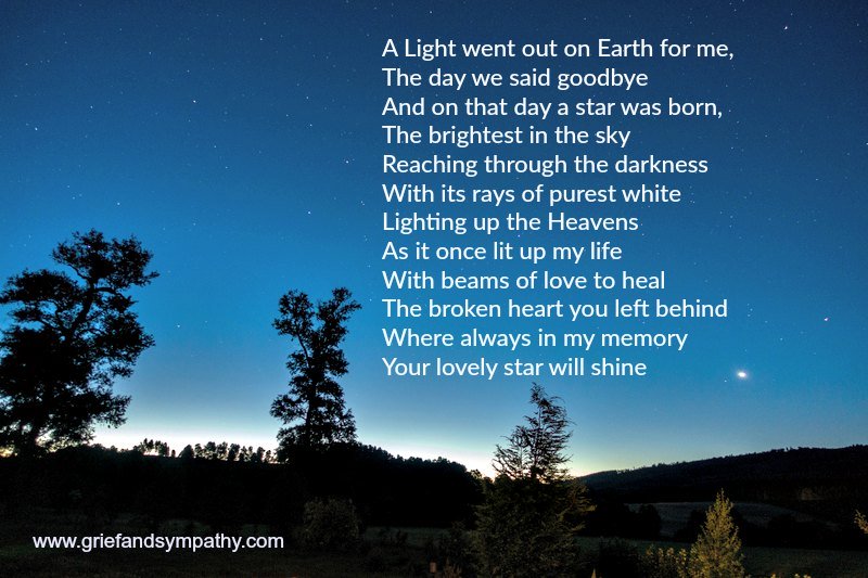 Short Funeral Poem -The Star - A Light went out on earth for me