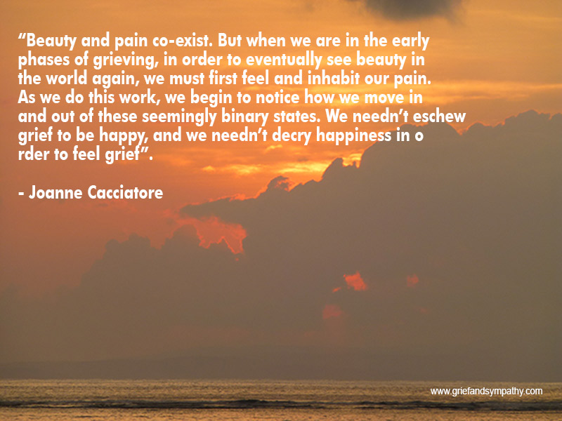 Beauty and pain co-exist. But when we are in the early phases of grieving, in order to eventually see beauty in the world again, we must first feel and inhabit our pain. Joanne Cacciatore