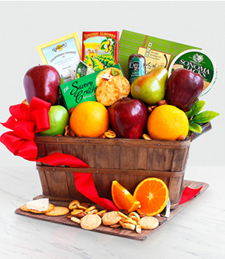 Fruit basket with cheeses and crackers
