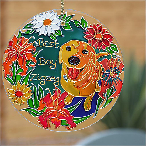 Dog Memorial Hand-painted glass ornament