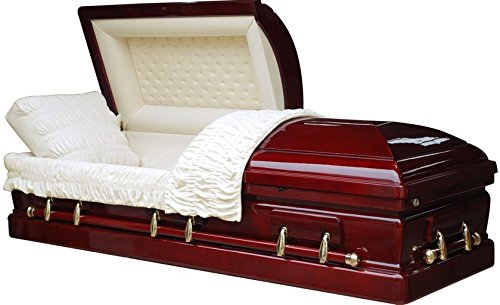 Mahogany casket with cream velvet interior