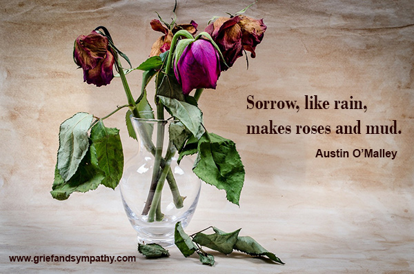 Sorrow, like rain, makes roses and mud.
Austin O'Malley