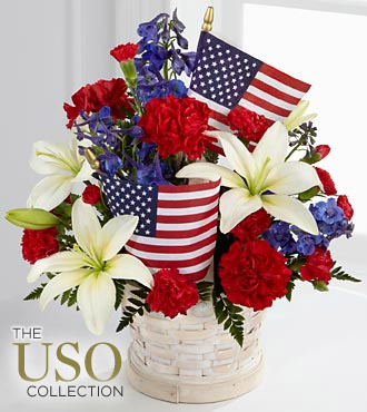 Patriotic Flower Bouquet with American Flags