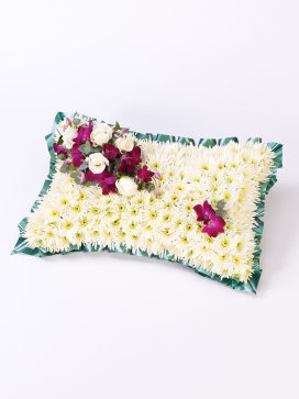 White Funeral Casket Pillow of Flowers