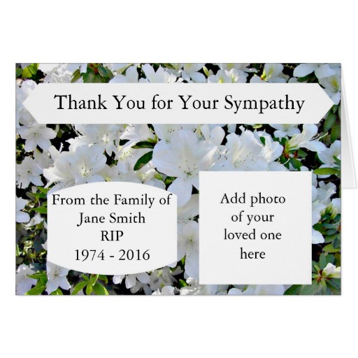 Sympathy thank you card personalised with photo and text